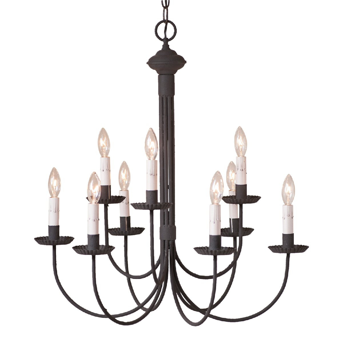 Textured Black 9Arm Grandview Metal Chandelier with Gray Sleeves