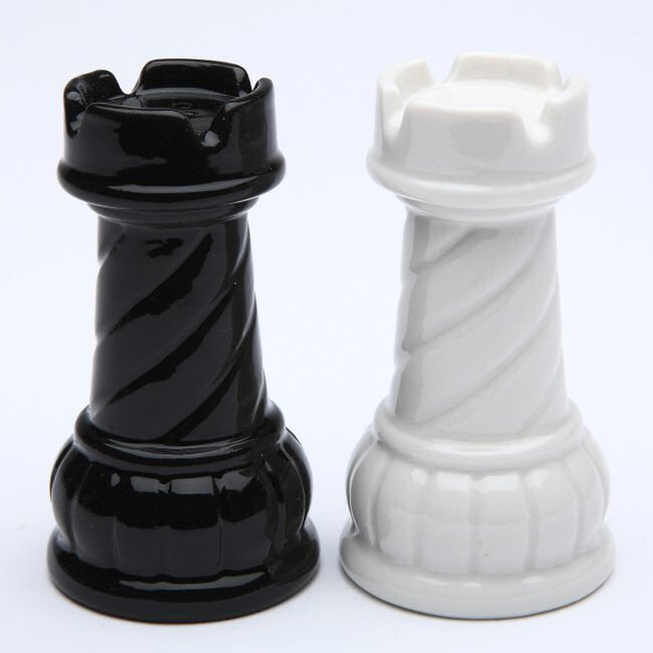 Black and White Rook Chess Porcelain Salt and Pepper Shakers, Set of 4 ...