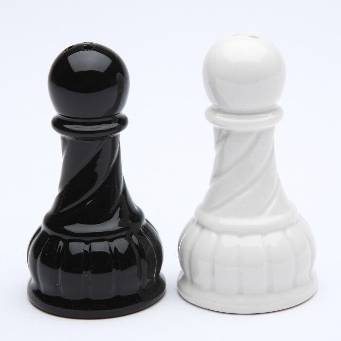 Black and White Rook Chess Porcelain Salt and Pepper Shakers, Set of 4