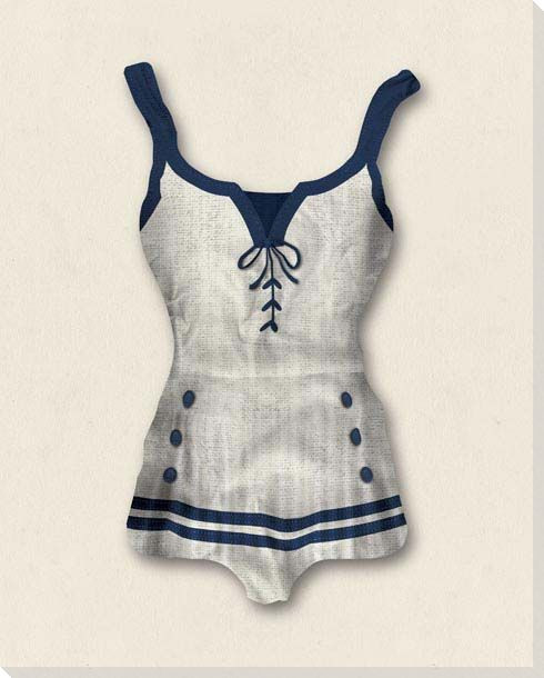 Vintage Bathing Suit White Wrapped Canvas Giclee Print Wall Art Wall Decor Artwork