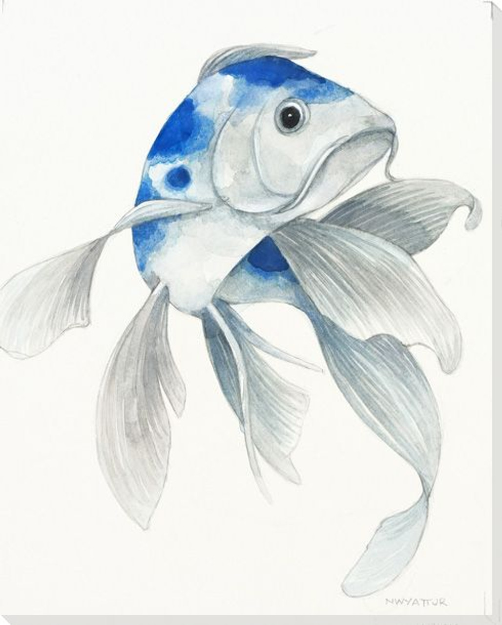 Blue Koi  Fish  I Wrapped Canvas Giclee Print Wall Art  