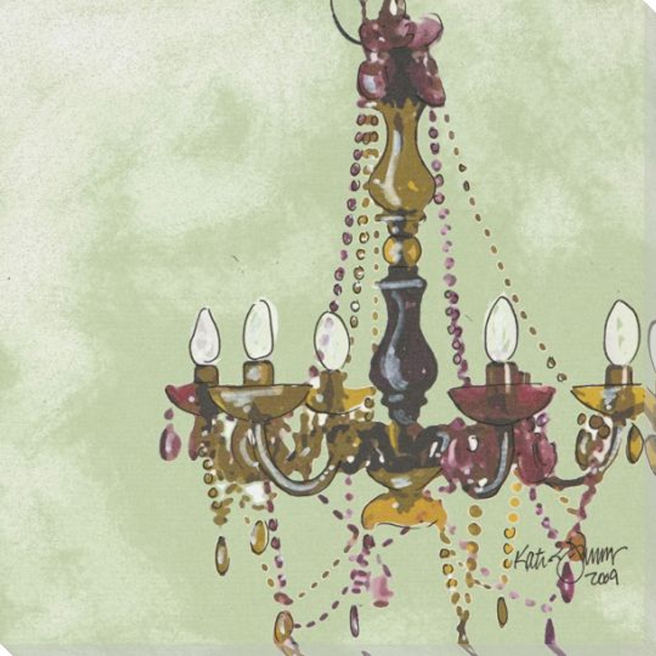 Lady In Green Chandelier Wrapped Canvas Giclee Print Wall Art