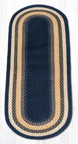 2' x 6' Light Blue Dark Blue Mustard Braided Jute Oval Runner Rug