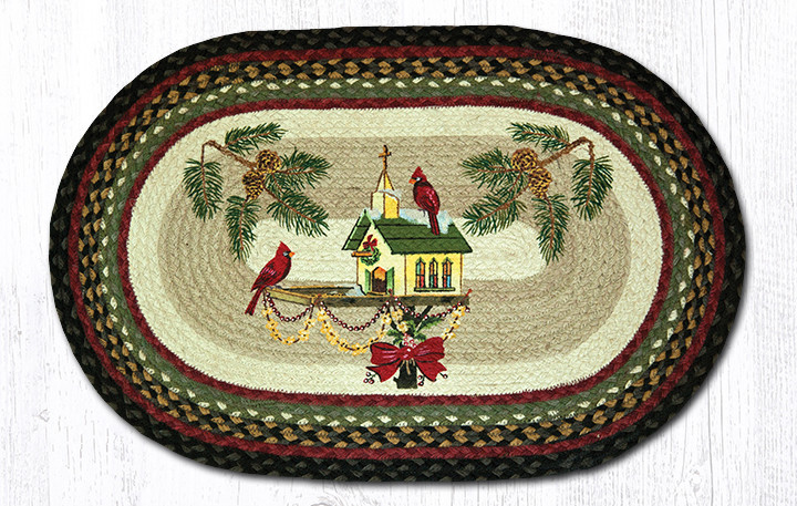 20" x 30" Christmas Cardinal Birds on a Birdhouse Braided Jute Oval Rug