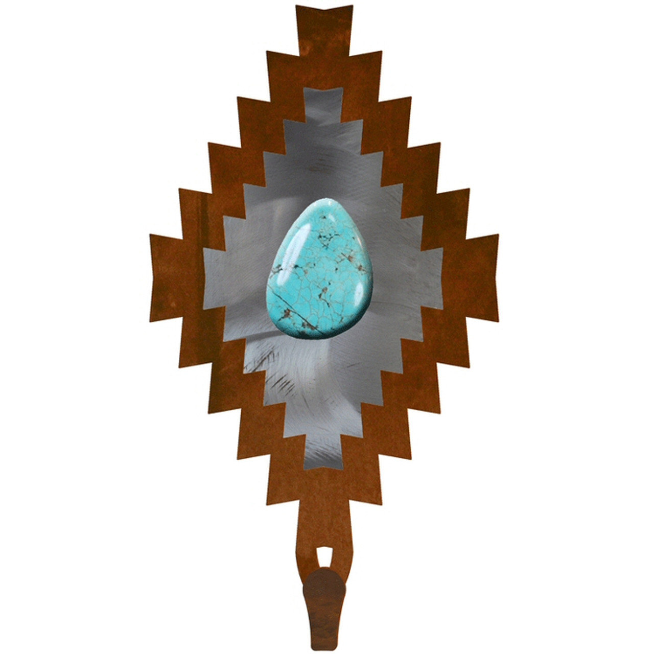 Desert Diamond with Turquoise Stone Large Single Metal Wall Hook