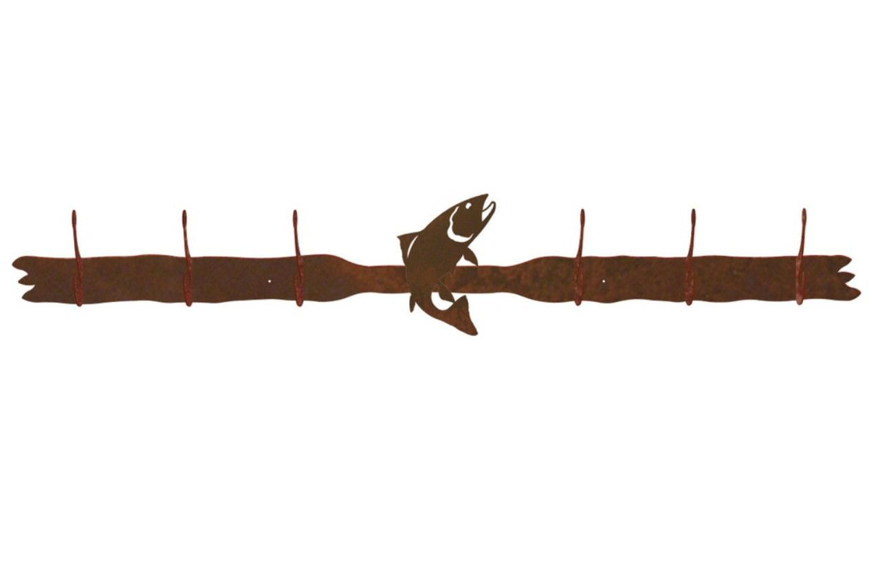 Trout Fish Six Hook Metal Wall Coat Rack