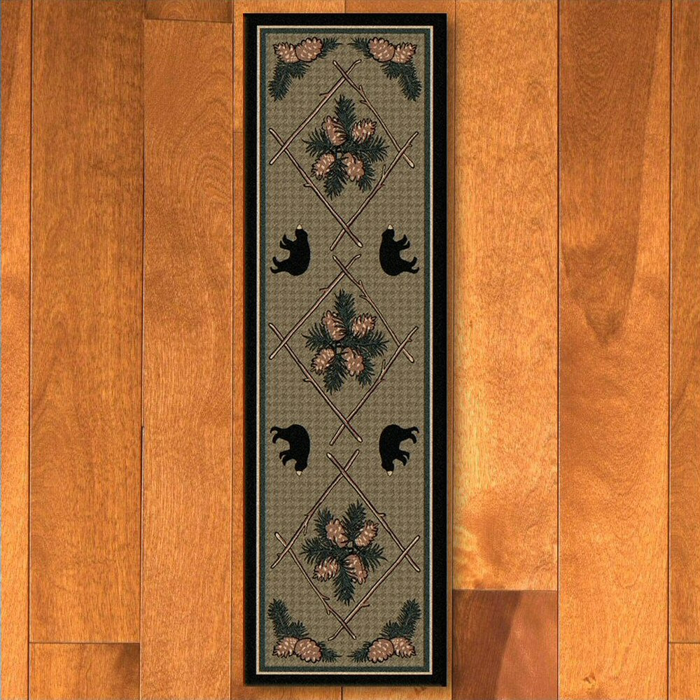 2' x 8' Pinecones and Bears Green Wildlife Rectangle Runner Nylon Area