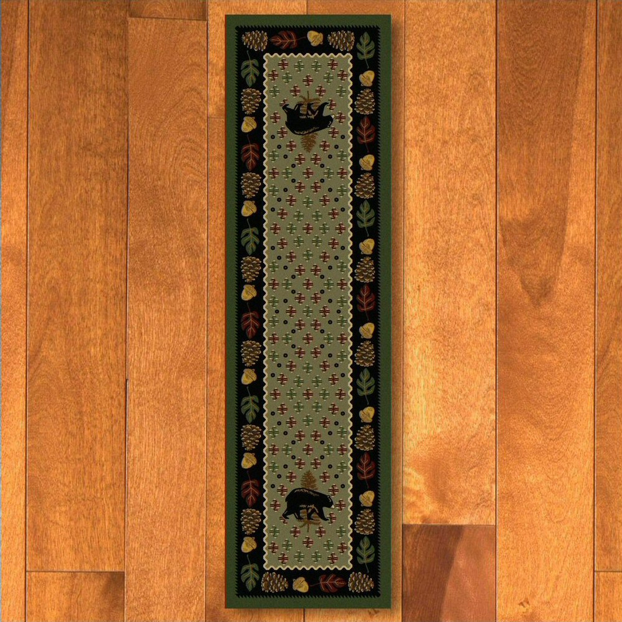 3' x 4' Patchwork Bear & Pinecones Green Rectangle Nylon Area Rug