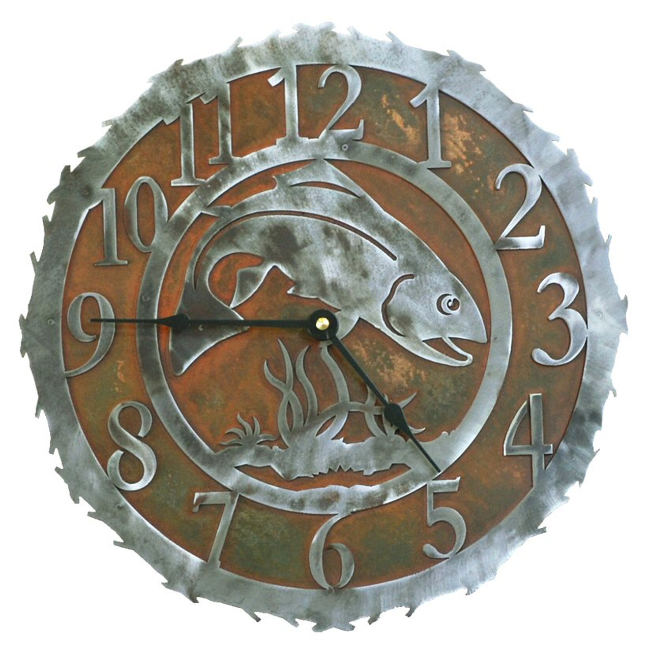 12 Trout Fish Metal Wall Clock - Rustic Wall Decor