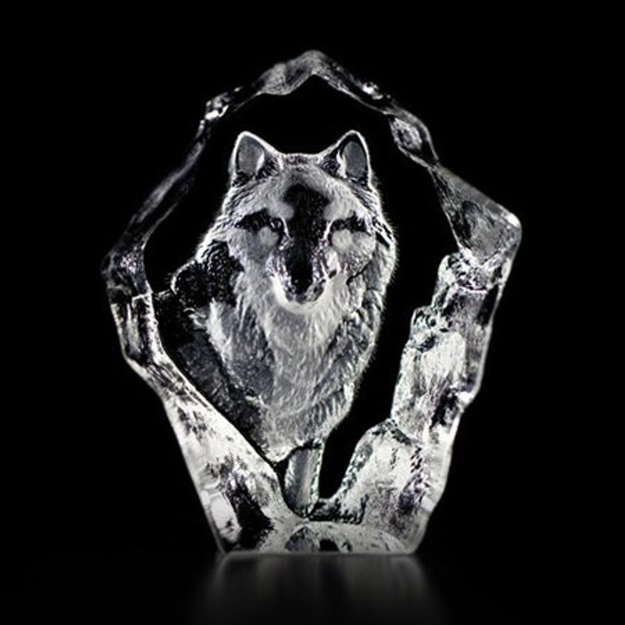 Mini Wolf Etched Crystal Sculpture by Mats Jonasson