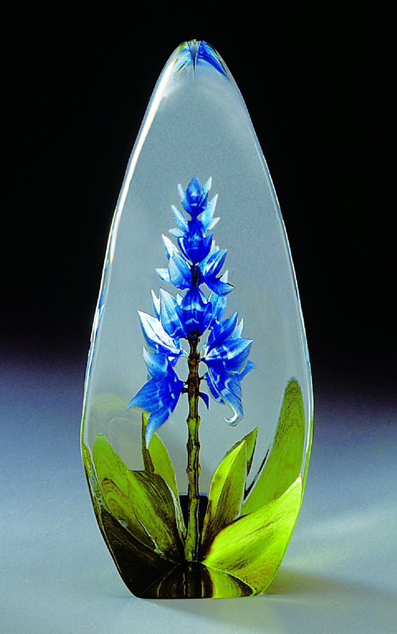 Orchid Blue Flower Etched Crystal Sculpture by Mats Jonasson - Art