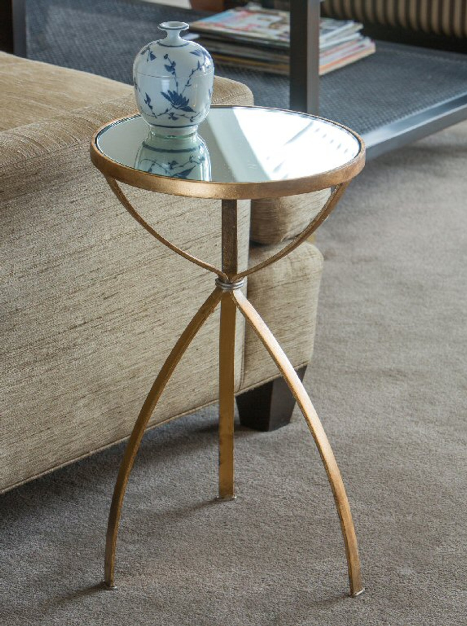 Antique Gold Mirrored Top Iron Accent Table Dessau Home Hc657