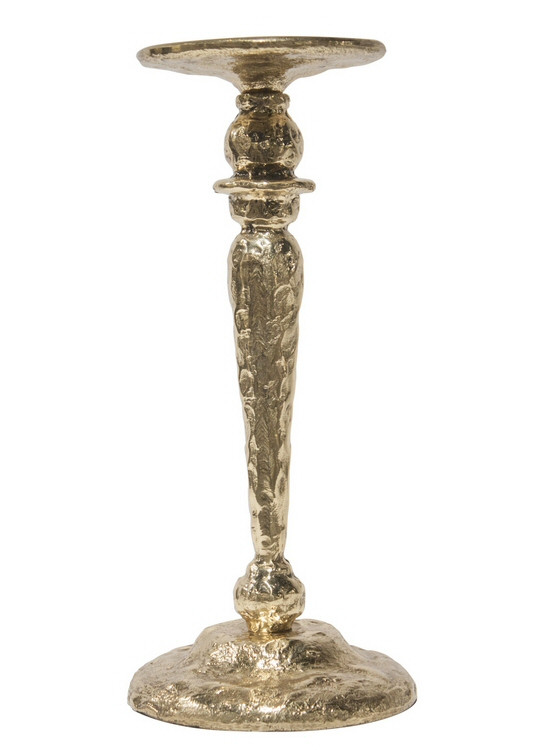 12.5" Polished Brass Hammered Pillar Candle Holders, Set of 2 Candle