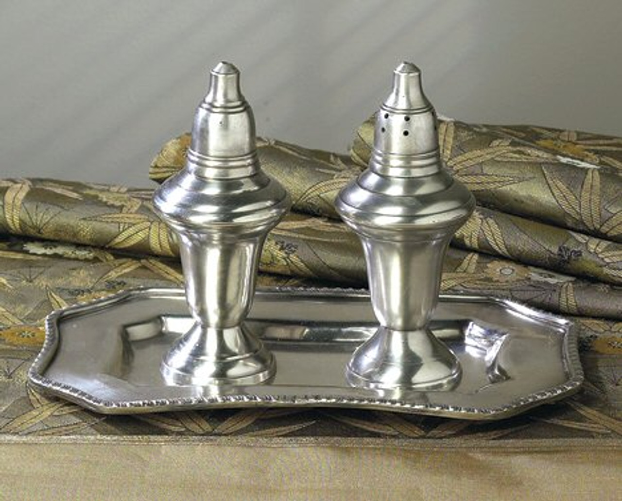 Antique Silver Salt and Pepper Shakers with Tray, Set of 4