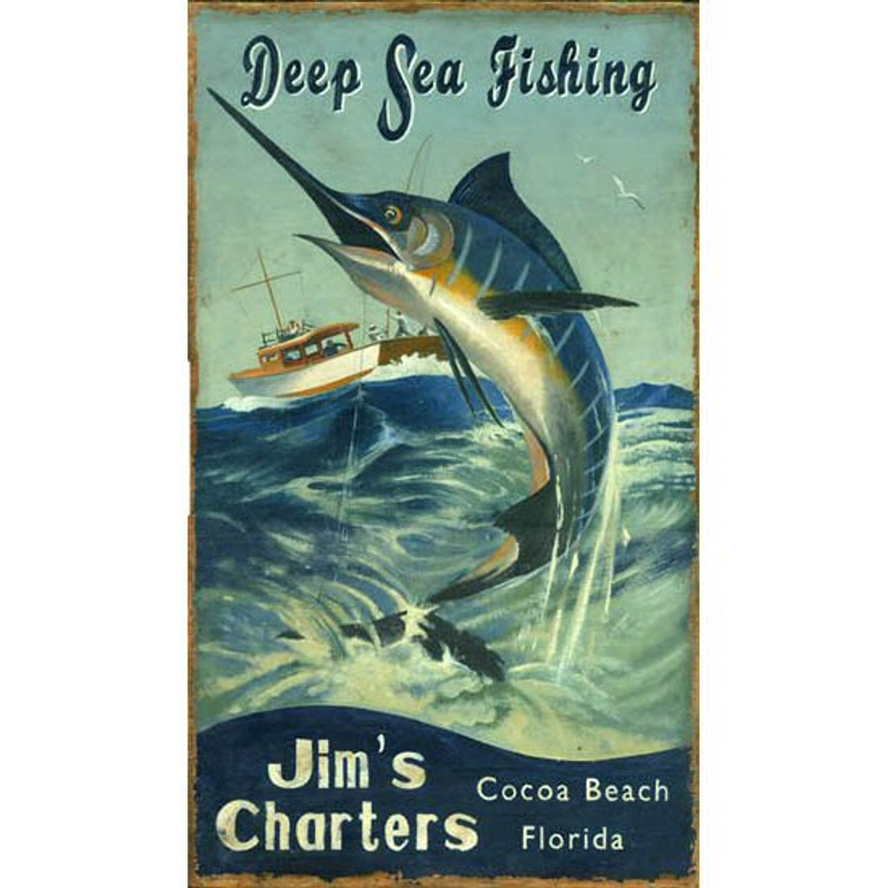 Custom Marlin Deep Sea Fishing Vintage Style Metal Sign
