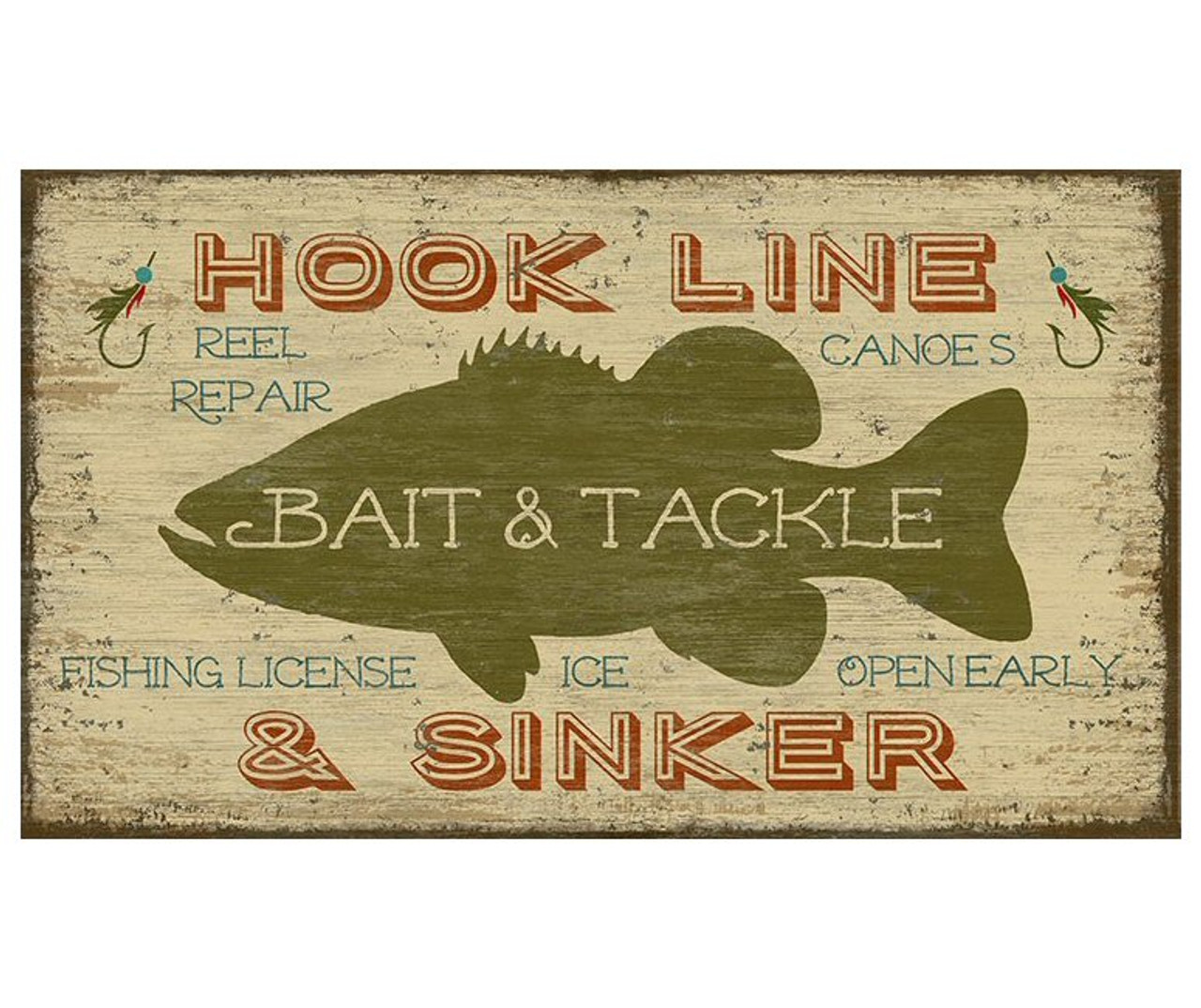 Custom Bait & Tackle with Bass Vintage Style Metal Sign