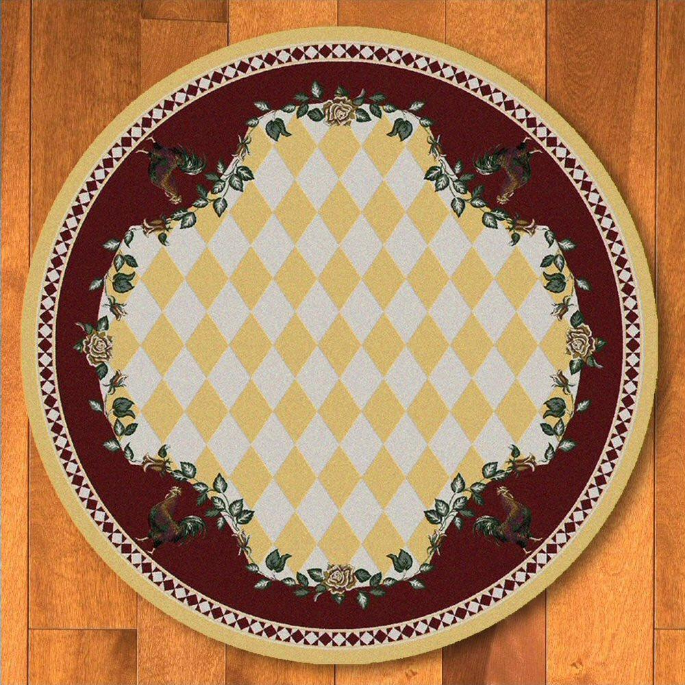 8' High Country Rooster Yellow Round Nylon Area Rug Floor Rug