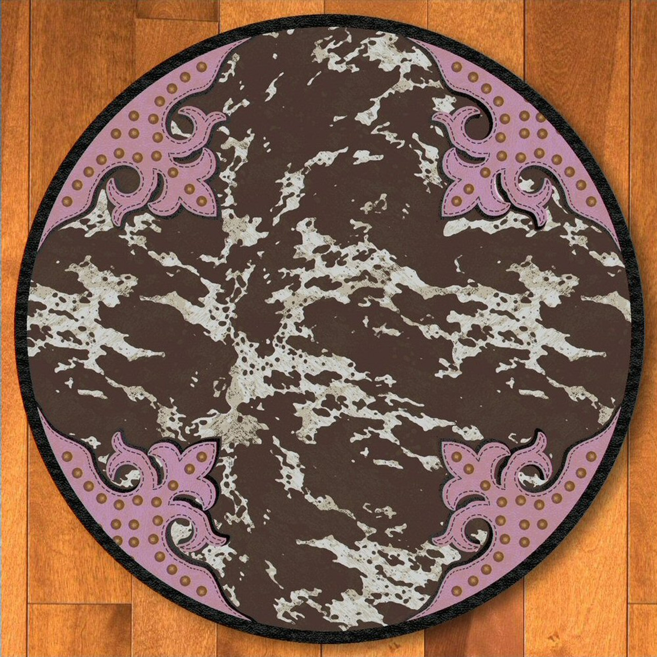 8 Fancy Cowhide Brown And Pink Western Round Rug Floor Rug Area Rug American Dakota