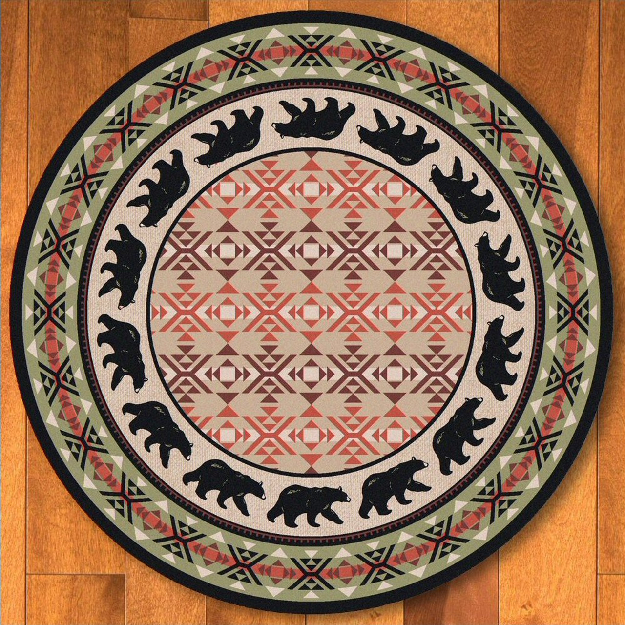 8' Cozy Bears Wildlife Round Nylon Area Rug Floor Rug American Dakota