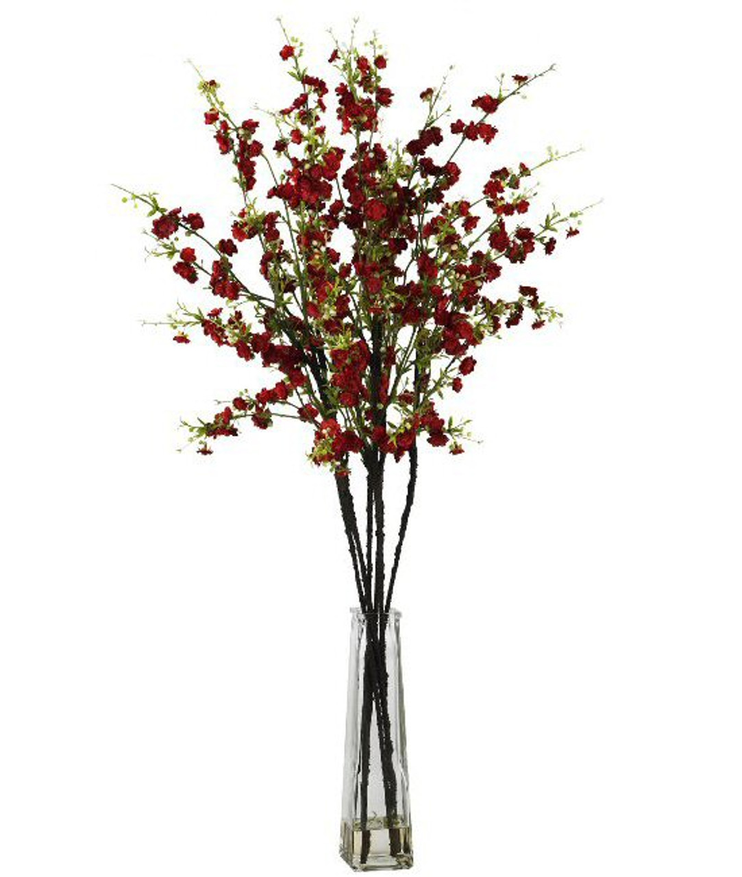 red artificial flowers in vase