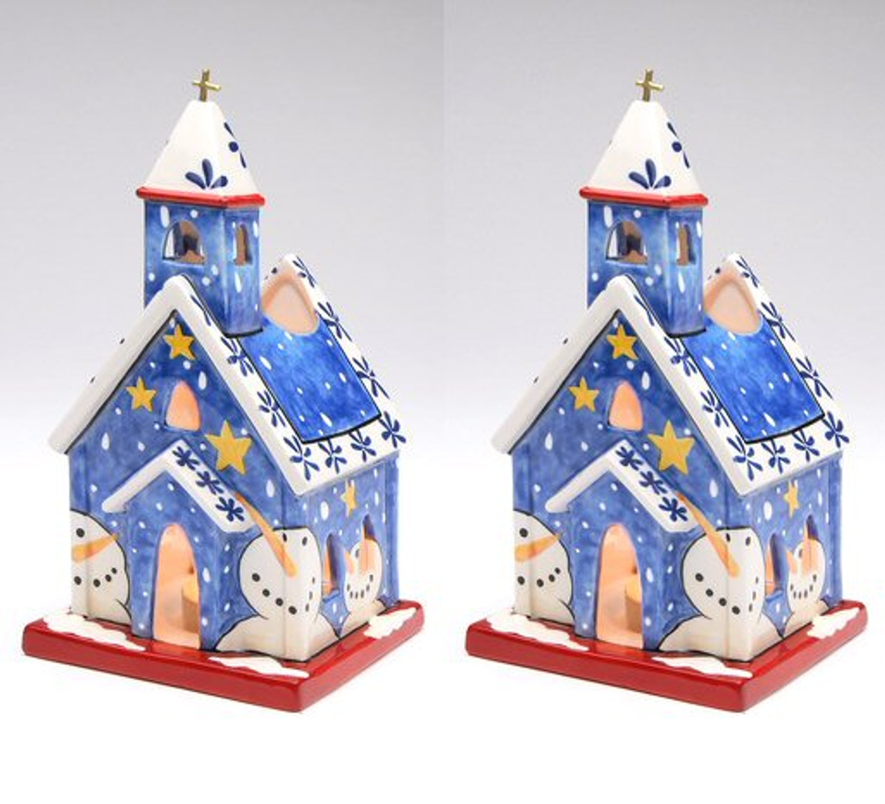 Snowman Tea Light House Candle Holder Set Of 2 Candle