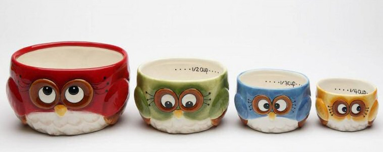 Christmas Owl Bird Porcelain Measuring Cups By Laurie Furnell Set