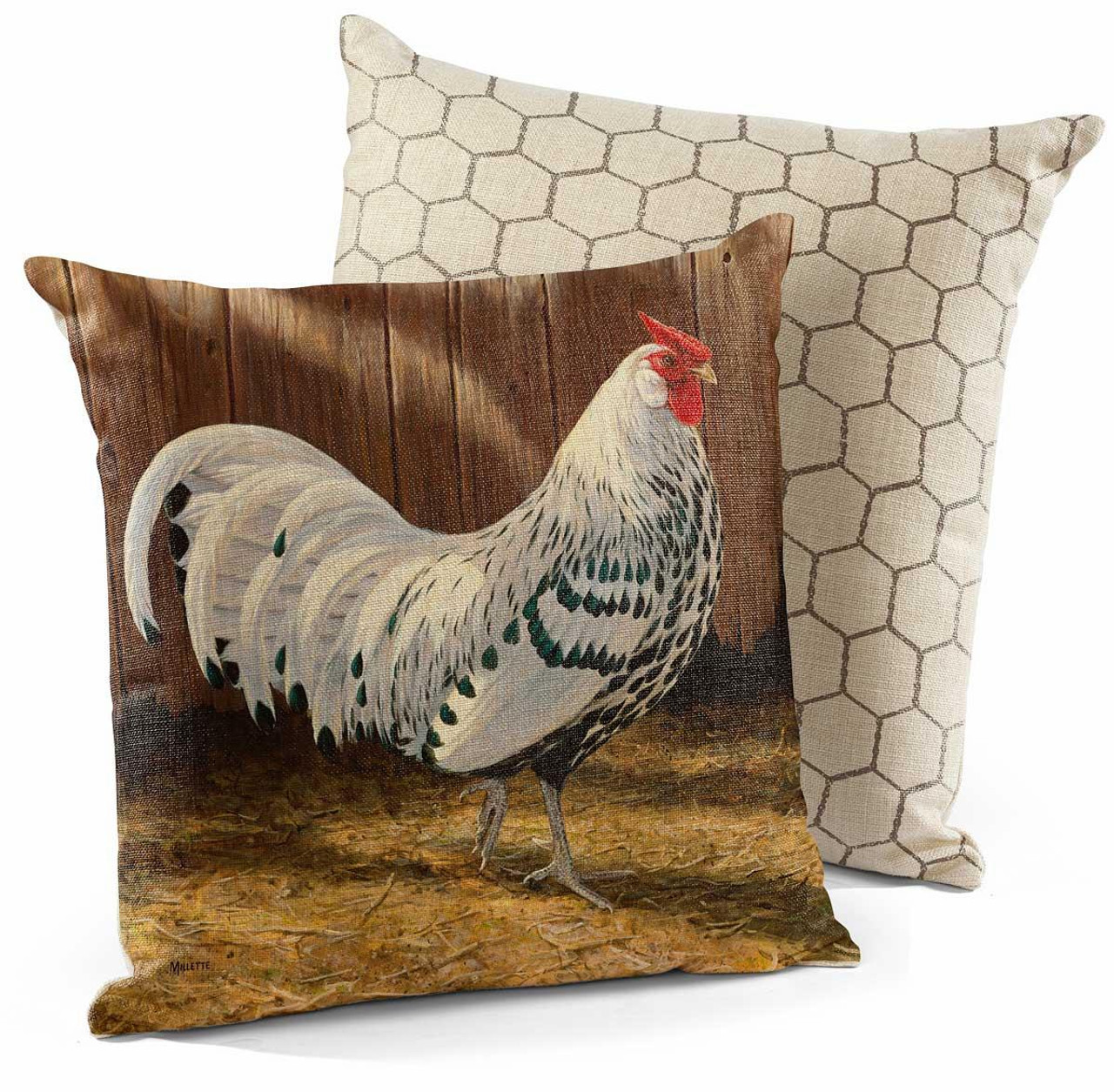 18 Hamburg Silver Spangled Rooster Bird Decorative Square Throw