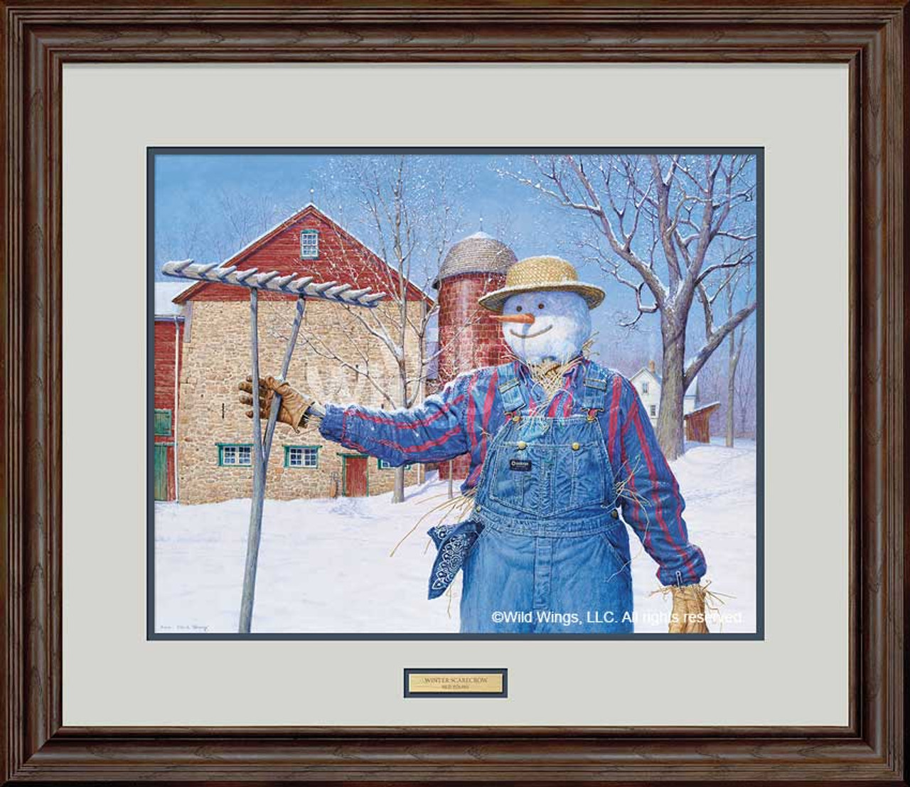 Winter Snowman Scarecrow Limited Edition Framed Art Print Wall Art