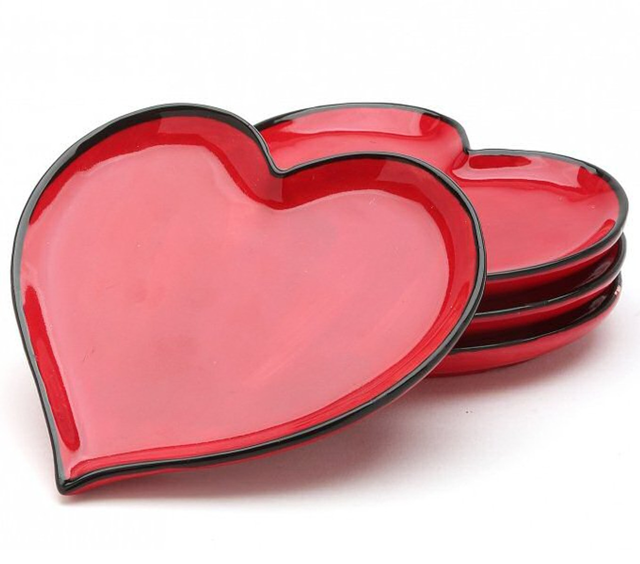 Red Happy Heart Plates, Set of 4 Tableware Cosmos
