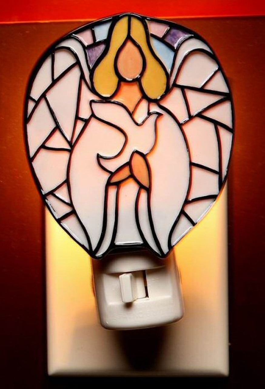 Mosaic Angel With Dove Bird Night Lights Set Of 2 Lighting Cosmos