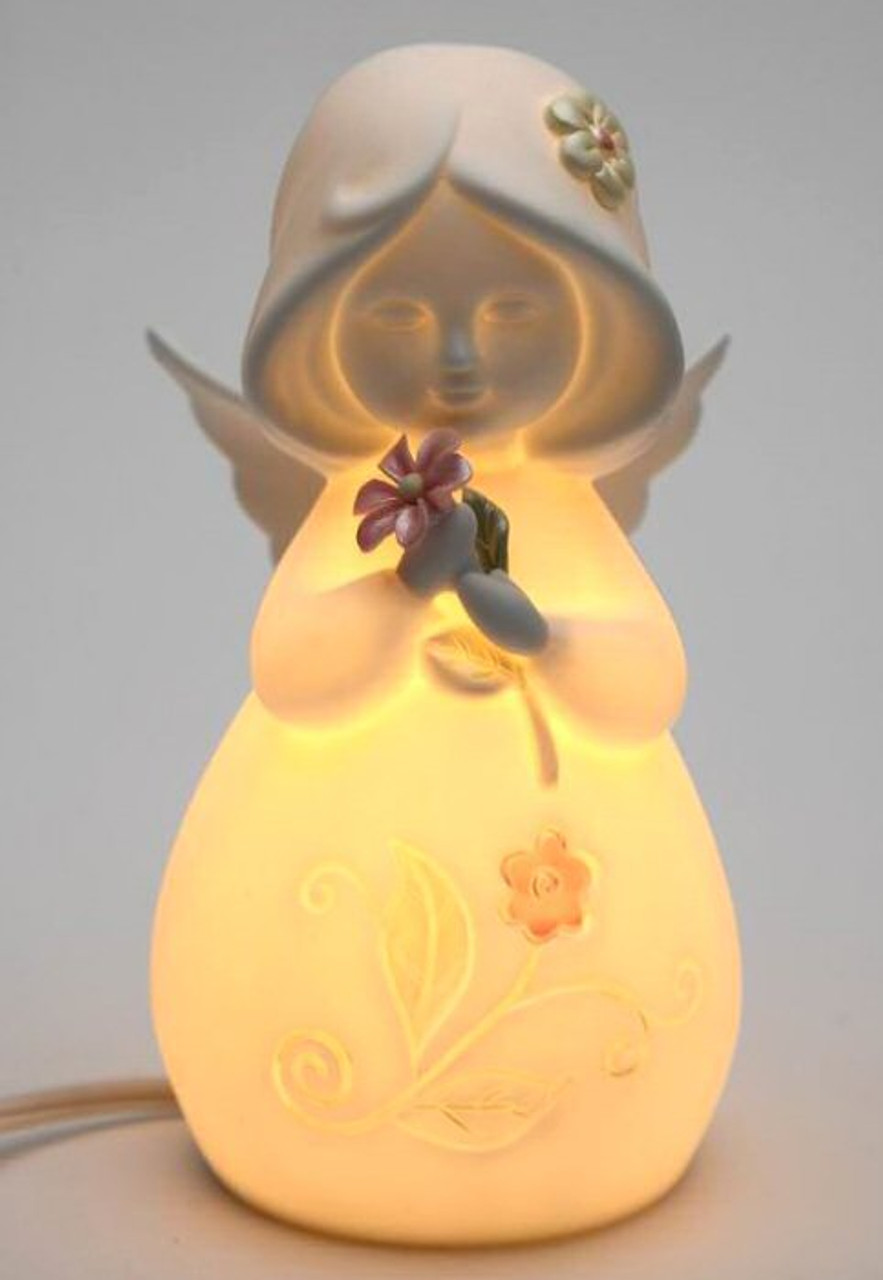 Angel With Flower Plug In Porcelain Night Lights Set Of 2