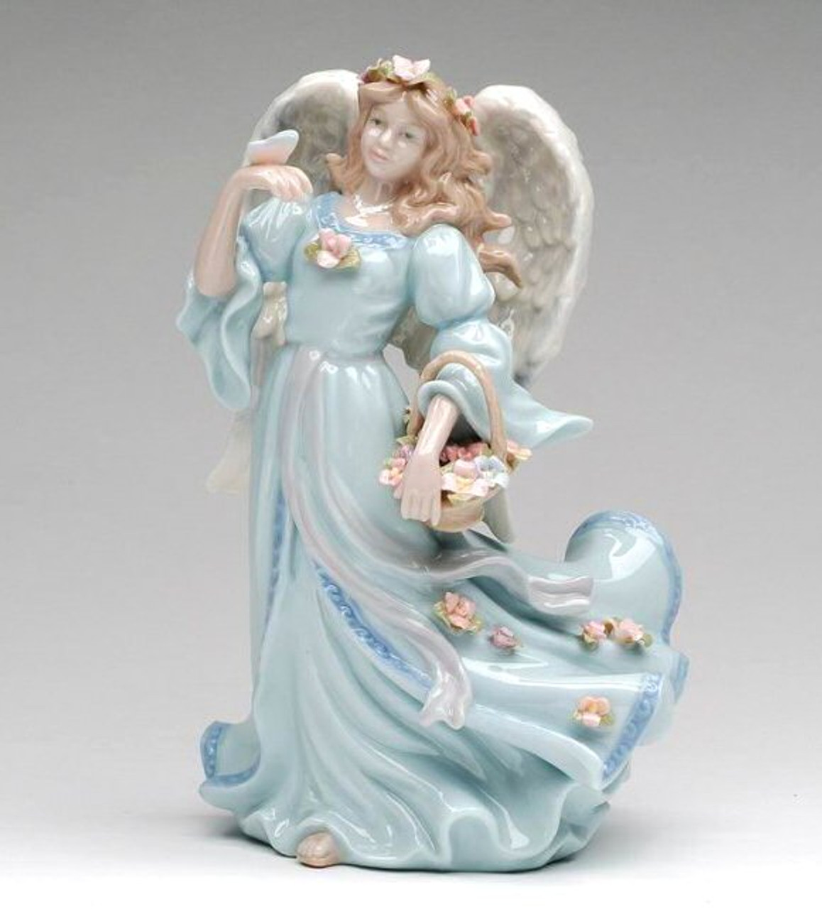 Angel with Flower Basket and Butterfly Musical Music Box Sculpture