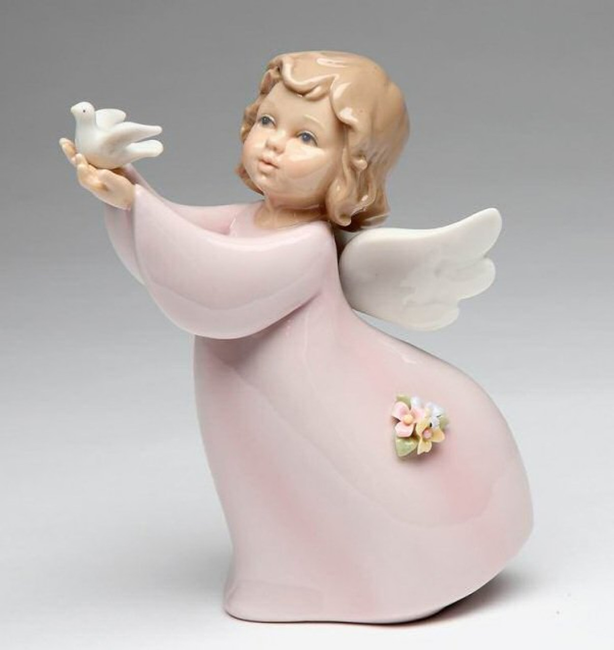 Pretty Purple, Blue & Orange porcelain Angel Figurine With Doves, PL