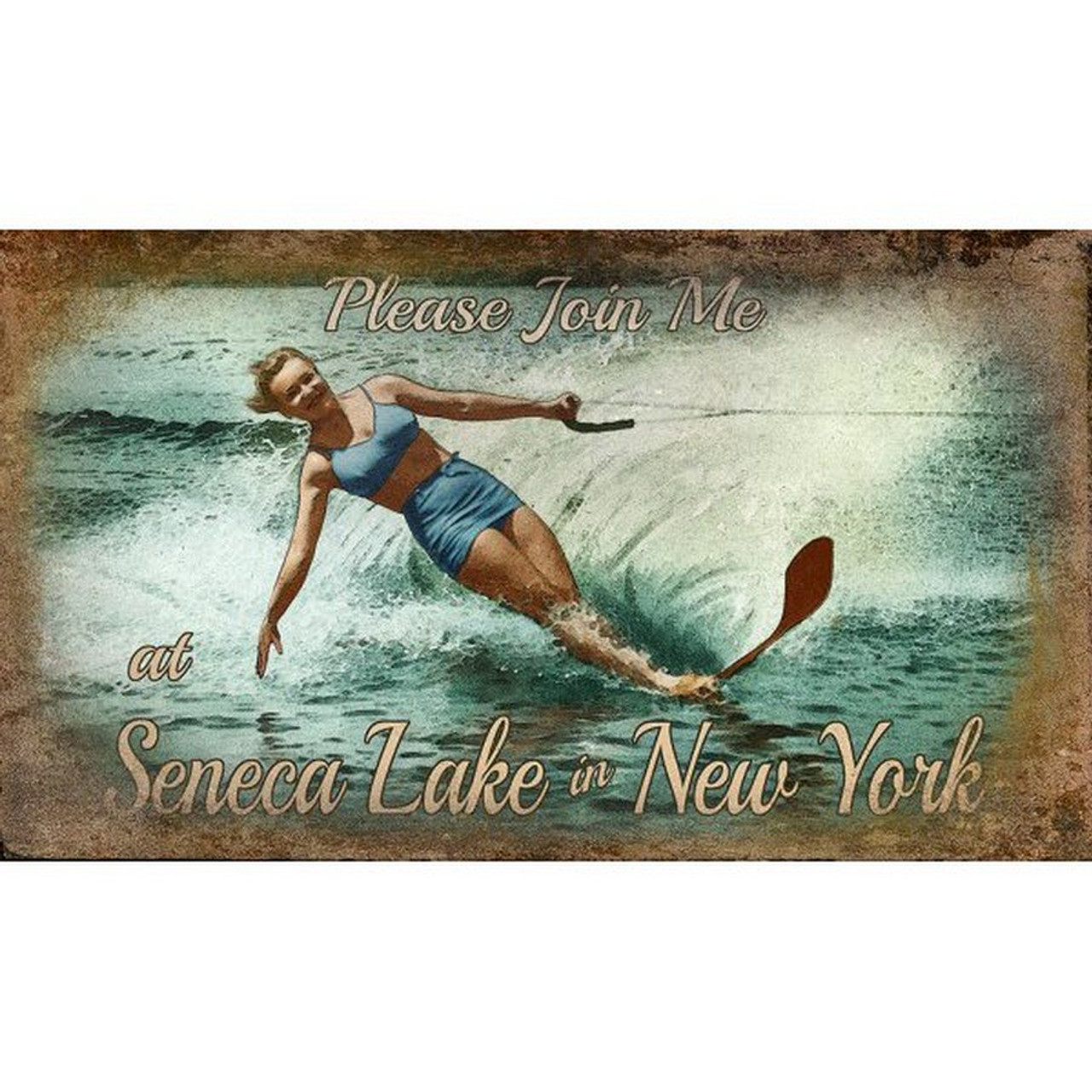 Custom Seneca Lake Water Skiing Vintage Style Metal Sign - Antique Retro  Aluminum Sign