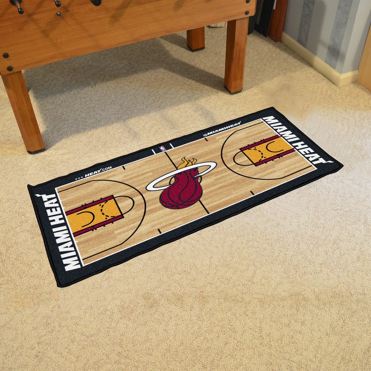 24 x 44 Miami Heat NBA Court Black Rectangle Runner Mat - Floor Rug -  Area Rug - NBA