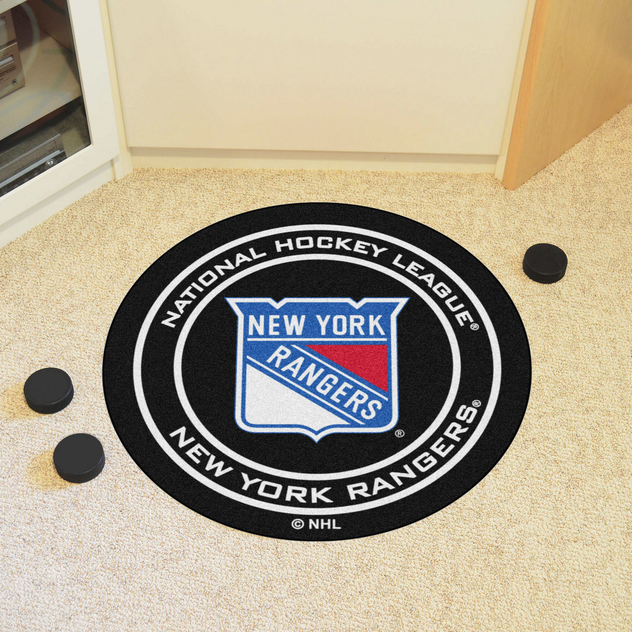 FANMATS 10472 NHL New York Rangers Nylon Face Hockey Puck Rug 27" diameter - 4