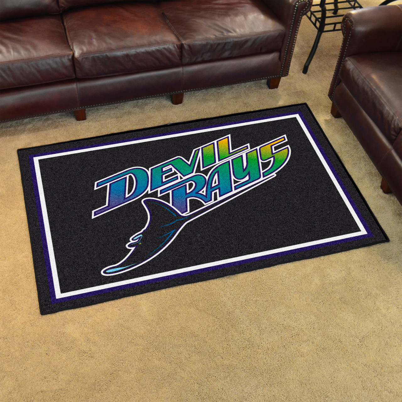 4' x 6' 1998 Tampa Ray Devil Rays Retro Logo Black Rectangle Area Rug -  Floor Rug