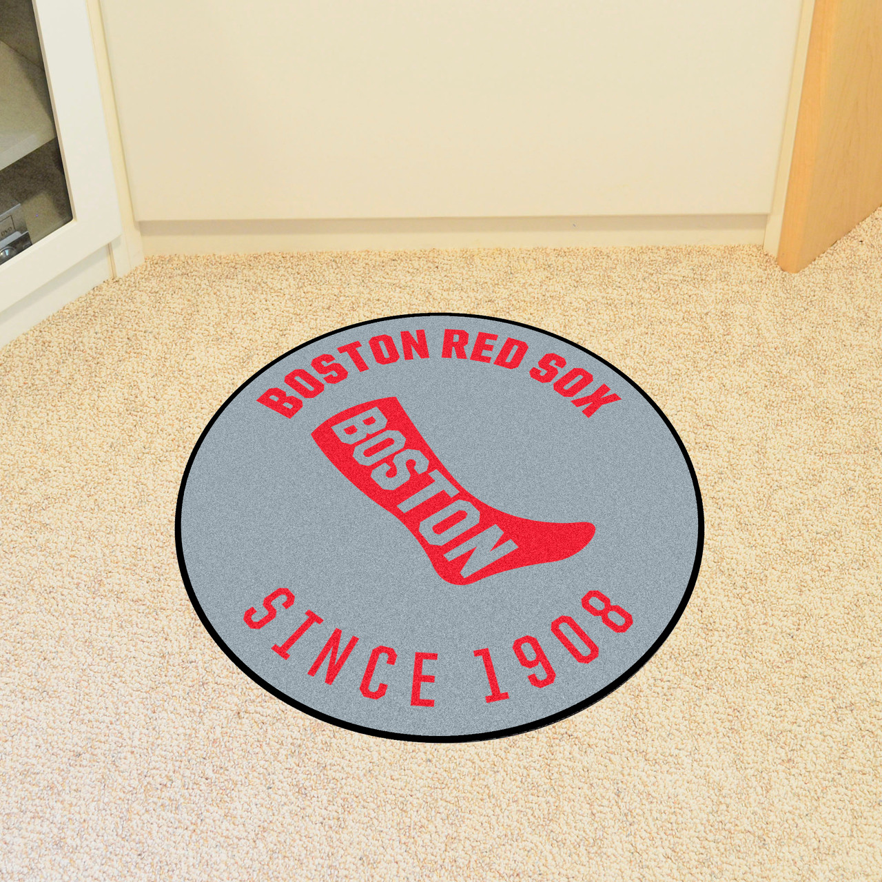 27 1908 Boston Red Sox Retro Logo Roundel Round Mat - Floor Rug - Area Rug