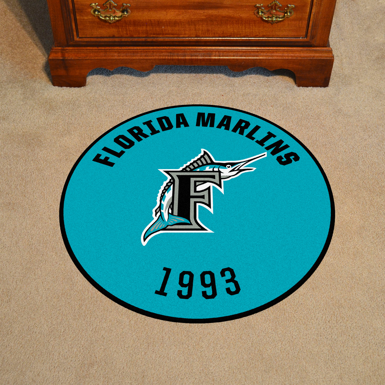 27 1993 Florida Marlins Retro Logo Roundel Round Mat - Floor Rug - Area Rug