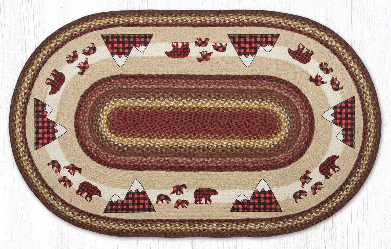 3' x 5' Plaid Bear Family Braided Jute Oval Rug - Floor Rug - Area Rug