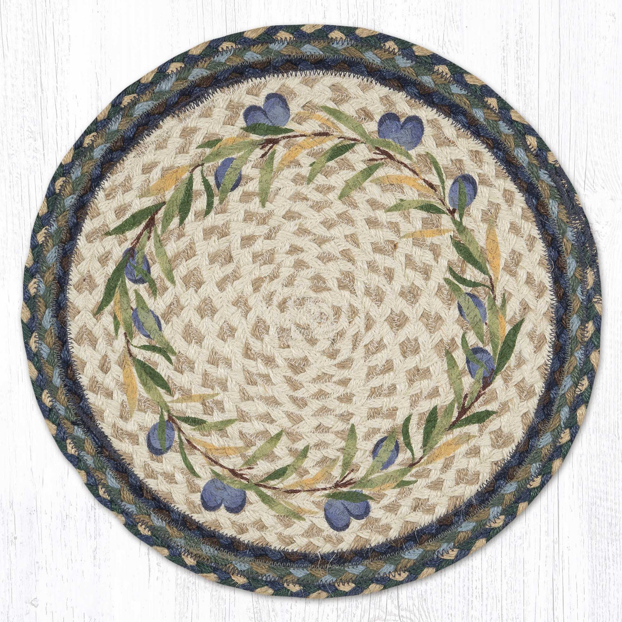 Olive Border Printed Jute Round Placemats, Set of 2 Tableware