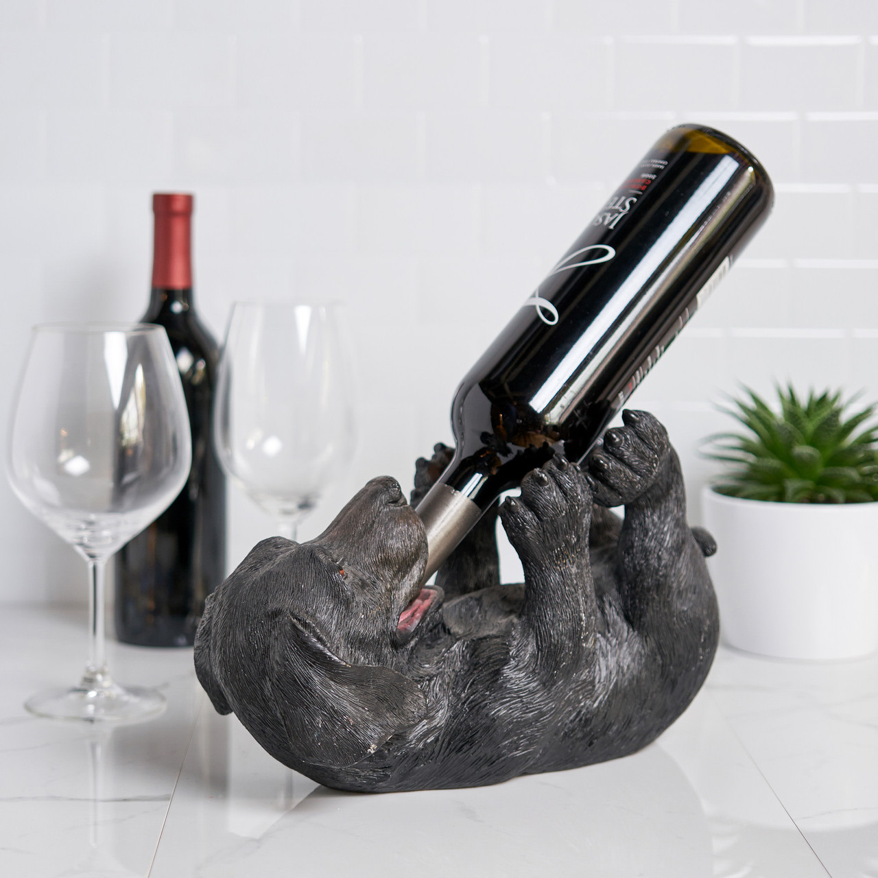 Decorative Animal Wine Bottle Holder Lucky Lab - Thumbnail 2