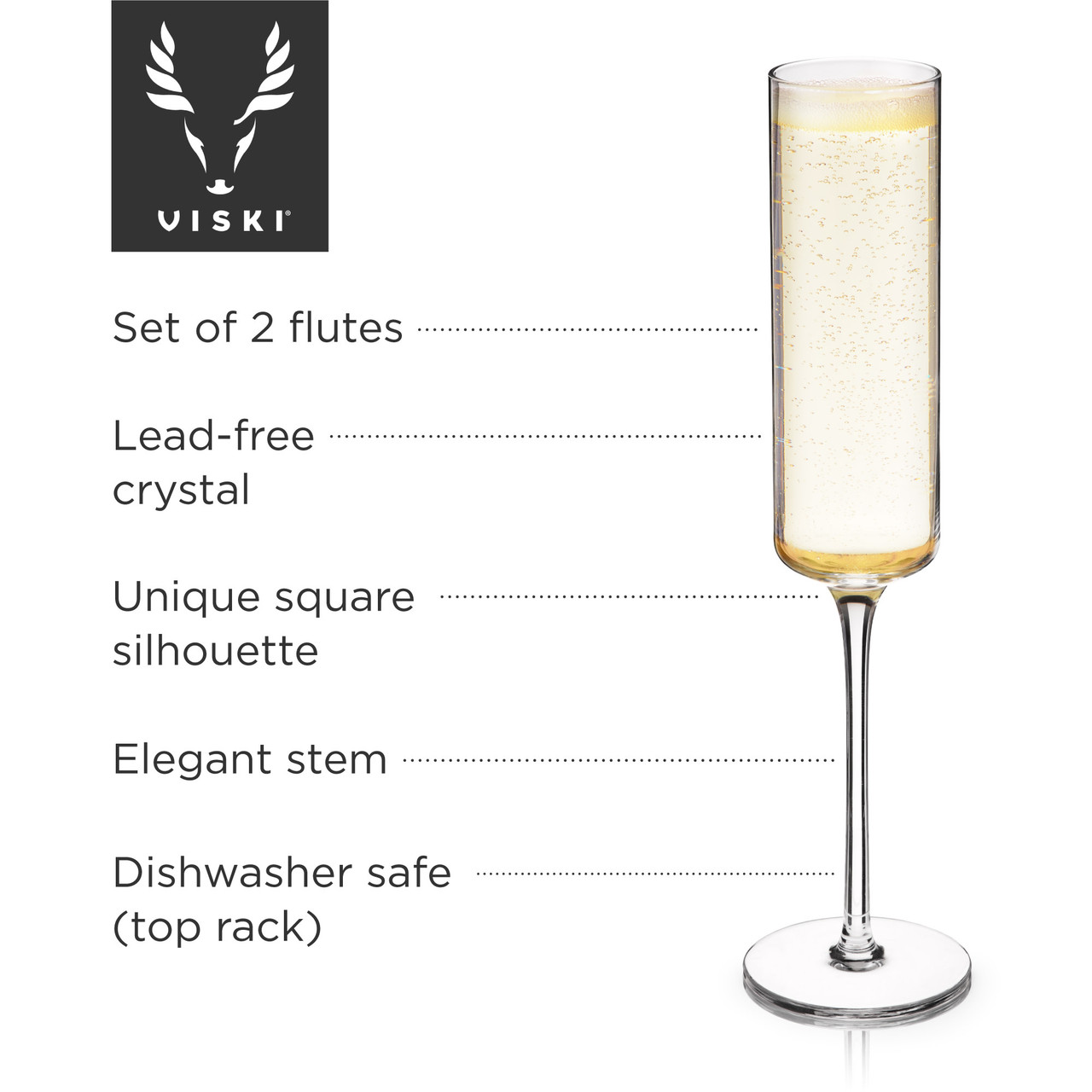 Viski Laurel Champagne Flutes, Crystal Stemmed Wine Glasses