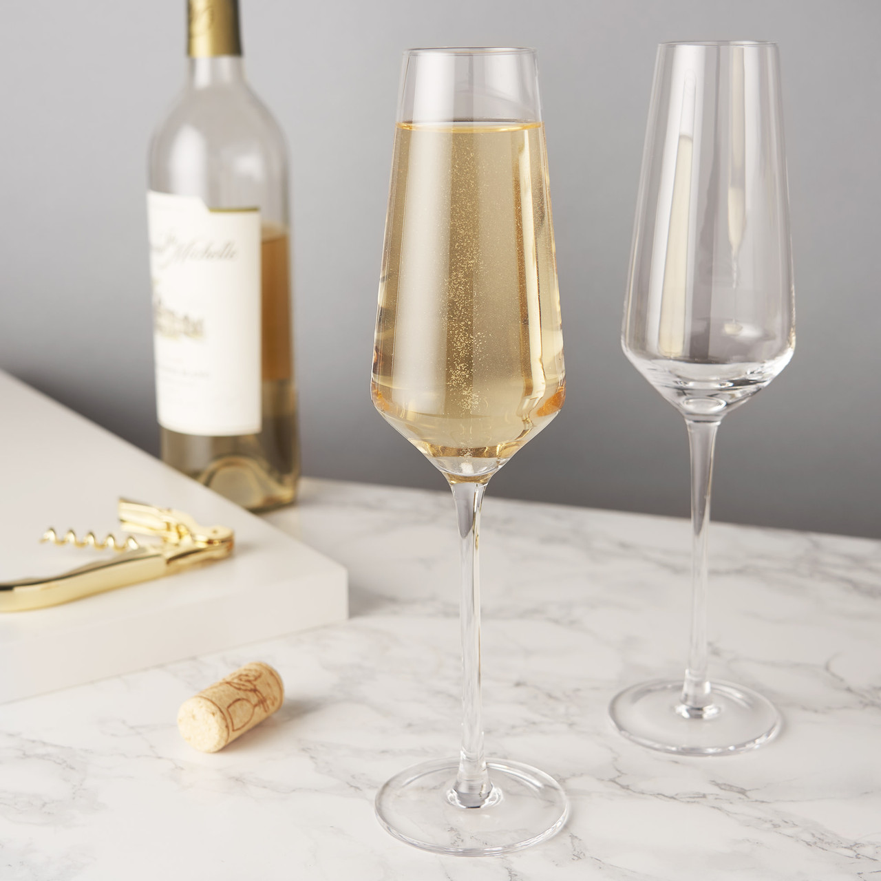 Stemless Champagne Flute Glass Set Of 4 With Gold Rim And Base