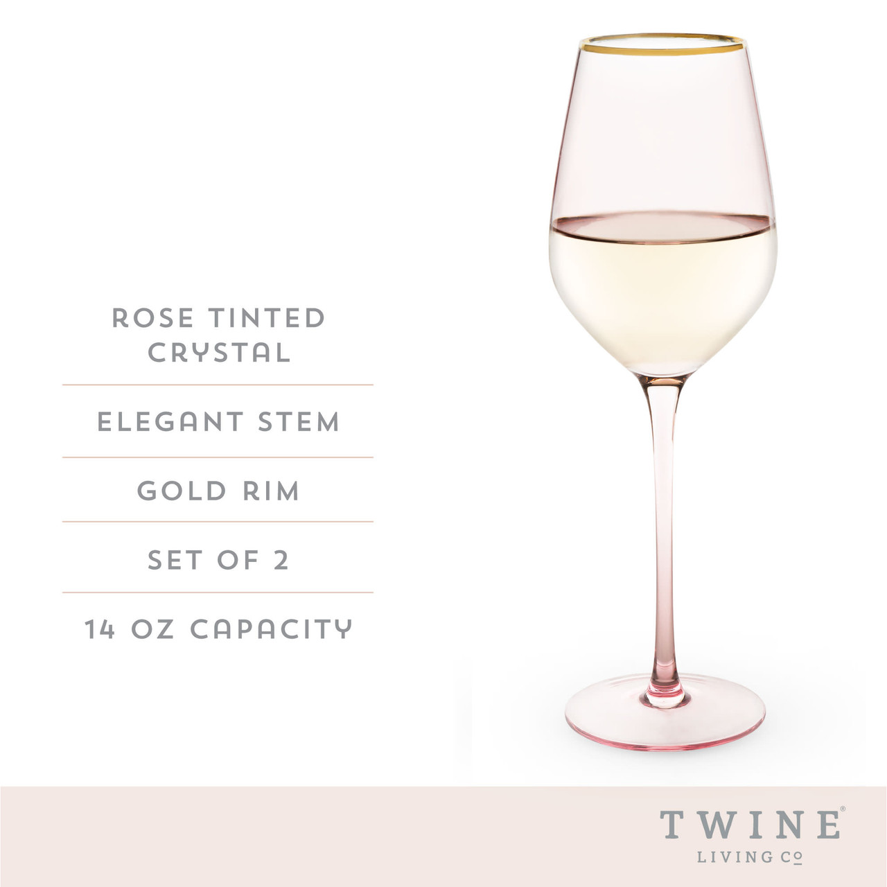Twine Living Co Rose Crystal White Wine Glasses - Set of 2 - New