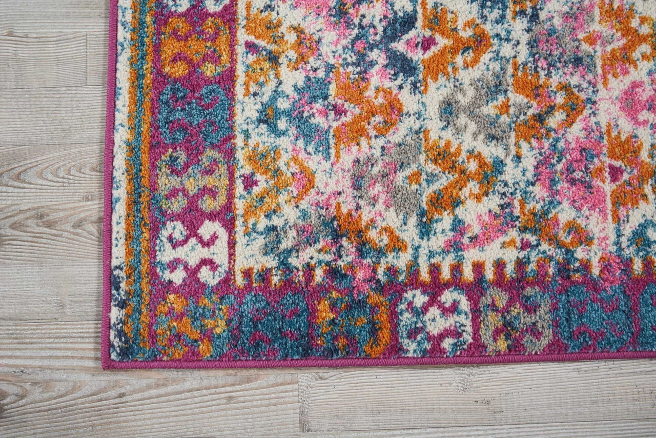 2' x 3' Ivory and Magenta Tribal Pattern Scatter Rug