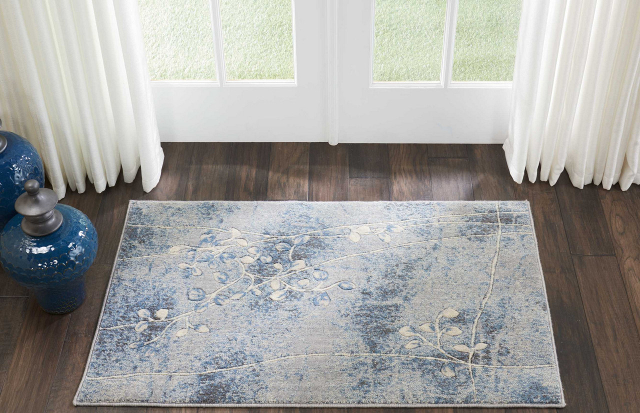 Flowy Blue Rug 3' x 4' Blue Floral Power Loom Area Rug