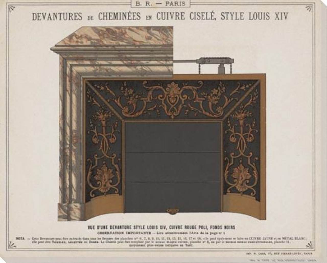 Plan Fireplace Rendering Louis Xiv Wrapped Canvas Giclee Art