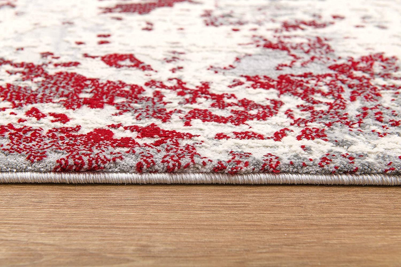 6' x 9' Red Abstract Dhurrie Rectangle Area Rug