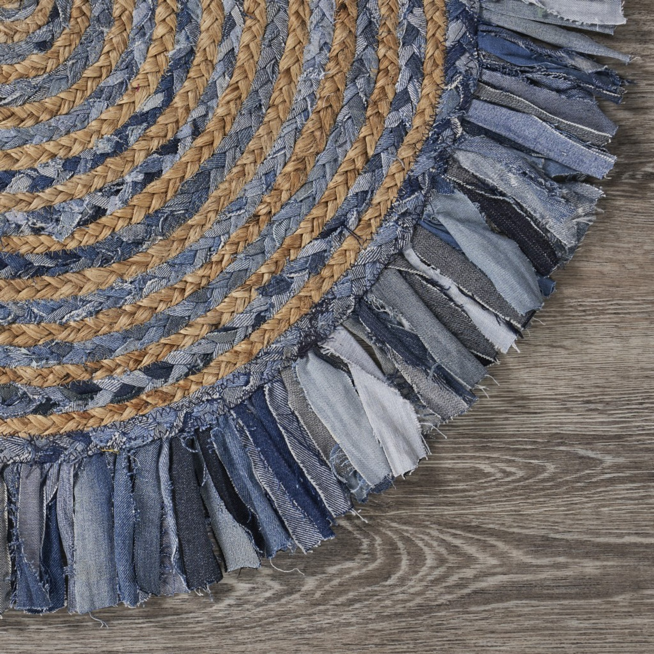 Indian Casual Handmade Braided Blue Color Denim and Jute Area Rugs
